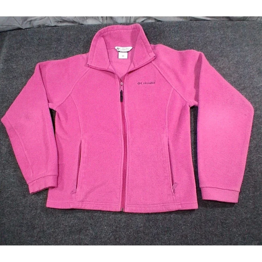 Columbia Embroidered Logo Full Zip Pink Fleece Jacket YOUTH Size 18-20